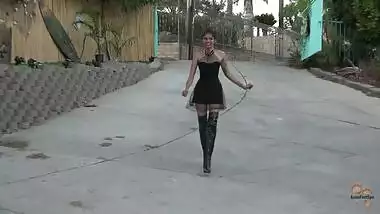 Vintage Car Babe Wearing Sexy Long Leather Boots